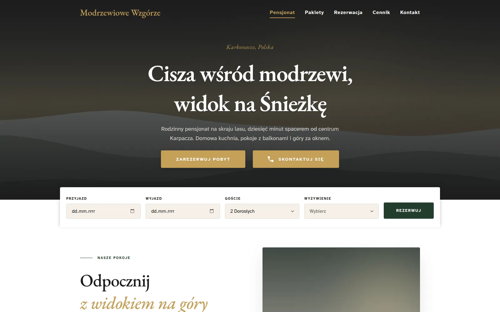 Strona pensjonatu w Karpaczu — pakiety pobytowe i rezerwacja